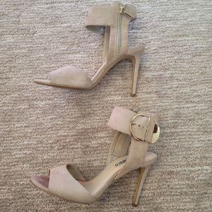 Karl Lagerfeld Lyra Stilleto Peep Toe Buckled Heels